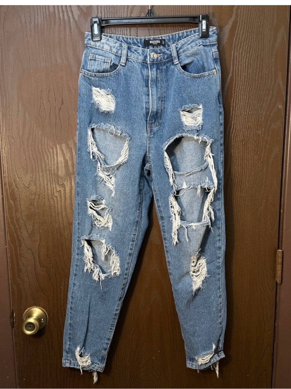 Missguided‎ + Distressed Mid Blue High-Rise Boyfriend Jeans